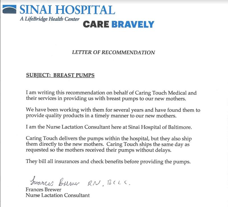 sinai-hospital-breast-pump-recommendation-letter